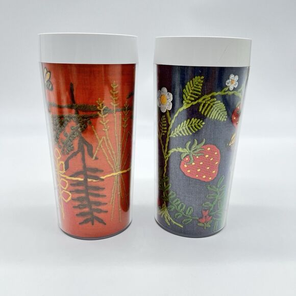 Vintage 70’s Dart Plastic Thermo Sew Mug Tumbler Made in USA 6”-Floral/Bee Theme - Picture 1 of 7